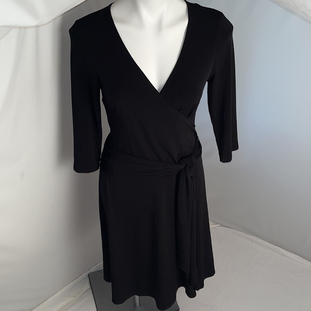 AGB faux-wrap three quarter sleeve dress in black M